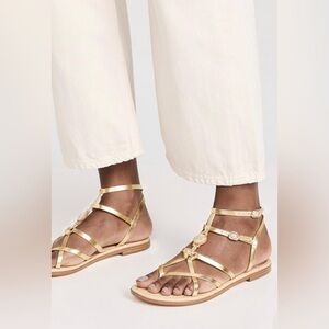 Sam Edelman Gwen Gold Metallic Caged Thong Strappy Gladiator Sandals NWT